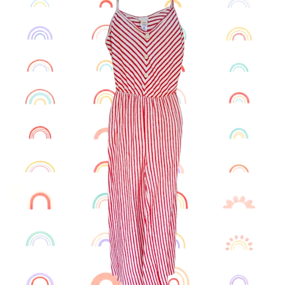 Caution To The WIND JUMPSUIT Romper Red White Stripe Preppy Cropped Ankle